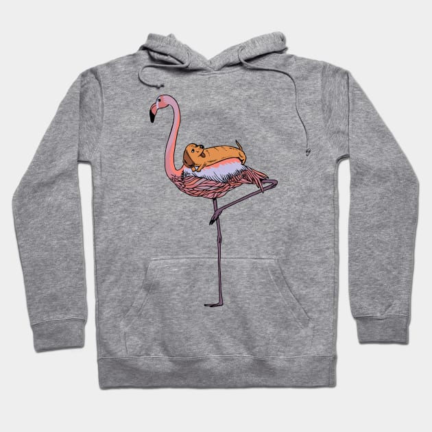 Flamingo and Dachshund Hoodie by huebucket